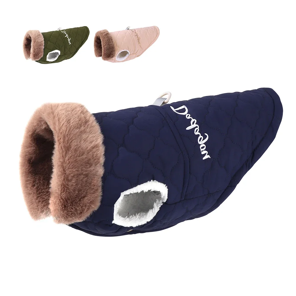 Chaqueta impermeable de invierno para mascotas, ropa muy cálidas para perros pequeños con Cuello de piel, trajes de algodón para mascotas, abrigo de Bulldog Francés, chaleco - imagen 2