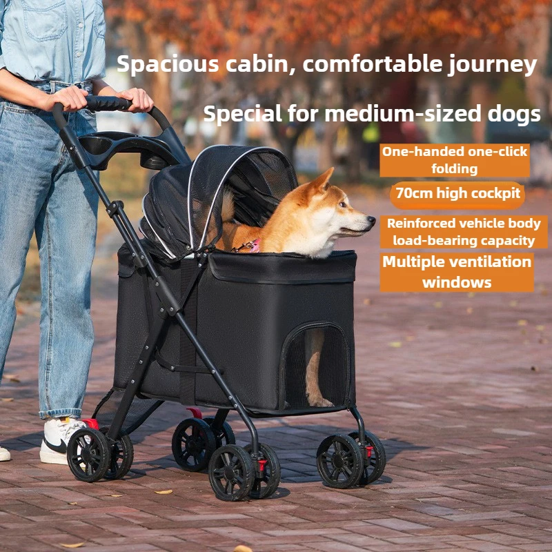 Cochecito plegable grande para perros y mascotas, cochecitos para perros de lujo medianos, carrito ligero para gatos con ruedas, productos para mascotas - imagen 2