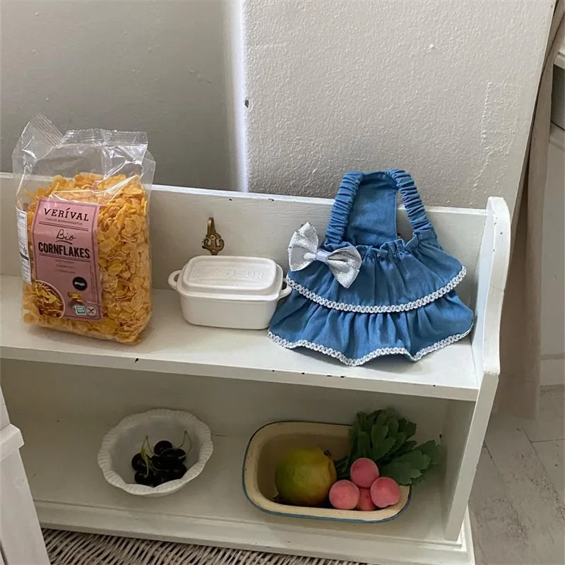 Falda vaquera para mascotas de primavera, camisola para gatos, chaleco, vestido vaquero con lazo, ropa para perros pequeños y medianos, ropa para cachorros - imagen 4