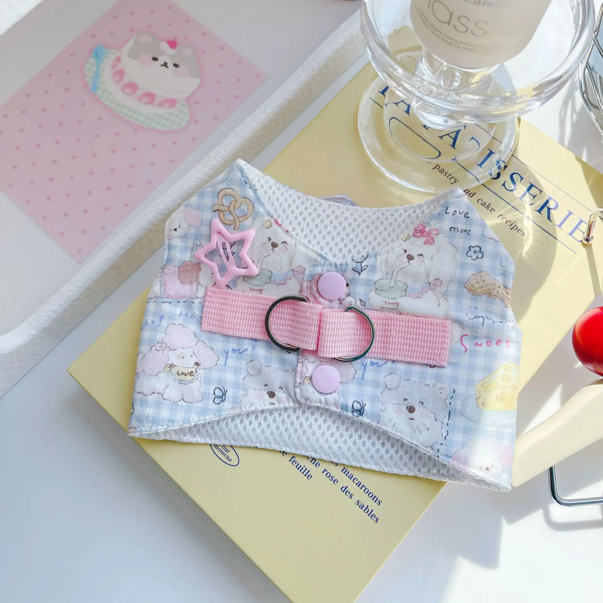 Conjunto de arnés para perro, ropa para perro, chaleco de mezclilla de color caramelo, bonito y juguetón, dobladillo con borla para perro pequeño, Chihuahua, peluche de verano - imagen 4