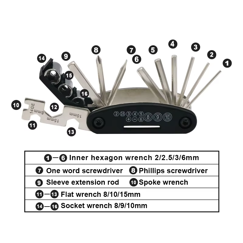 Kit de herramientas para bicicleta 16 en 1 - plegable y multifunción - imagen 2