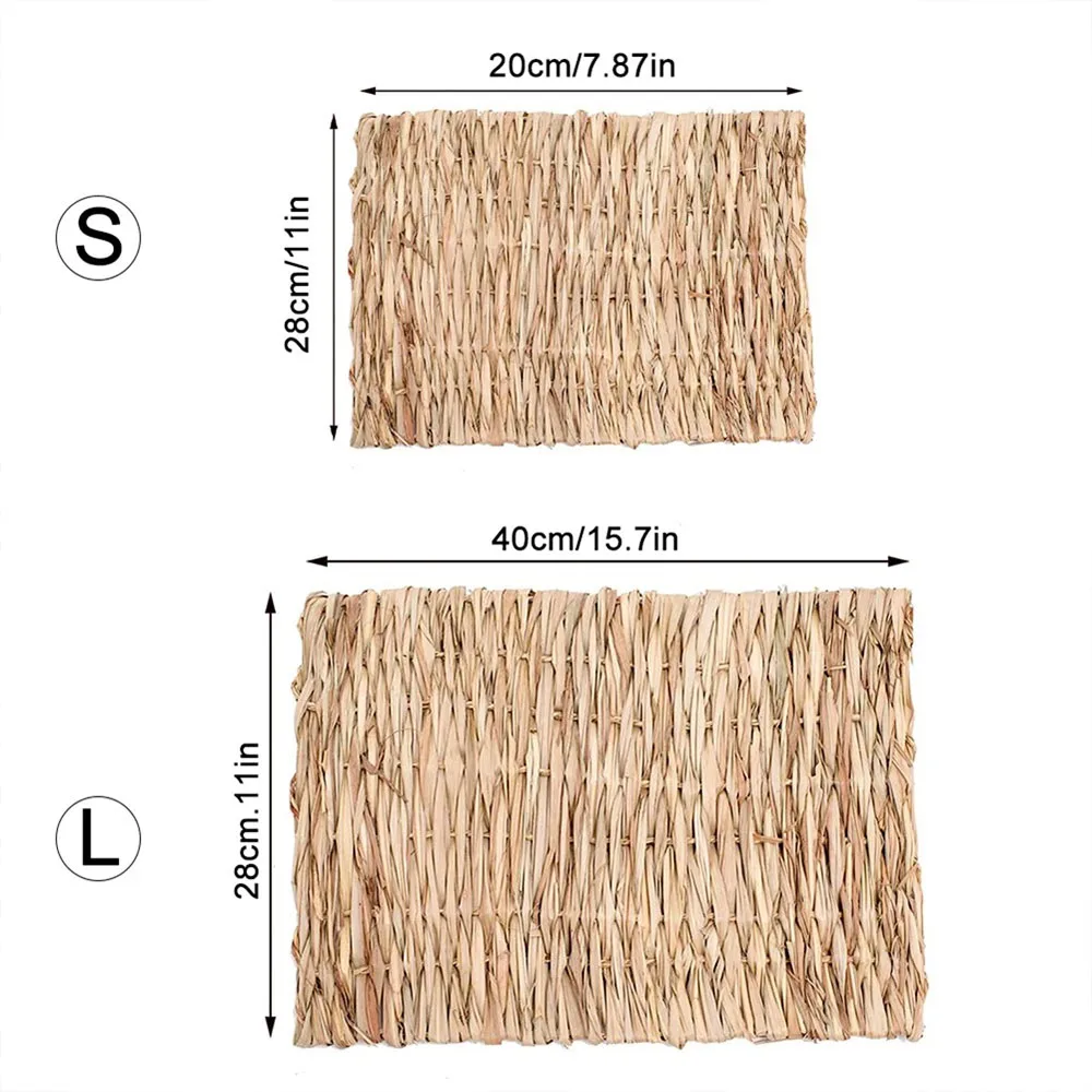 Conejo mascota estera para masticar Animal PEQUEÑO estera de heno tejida casa de paja Natural jaula accesorios para conejillo de indias Chinchilla hámster rata - imagen 4