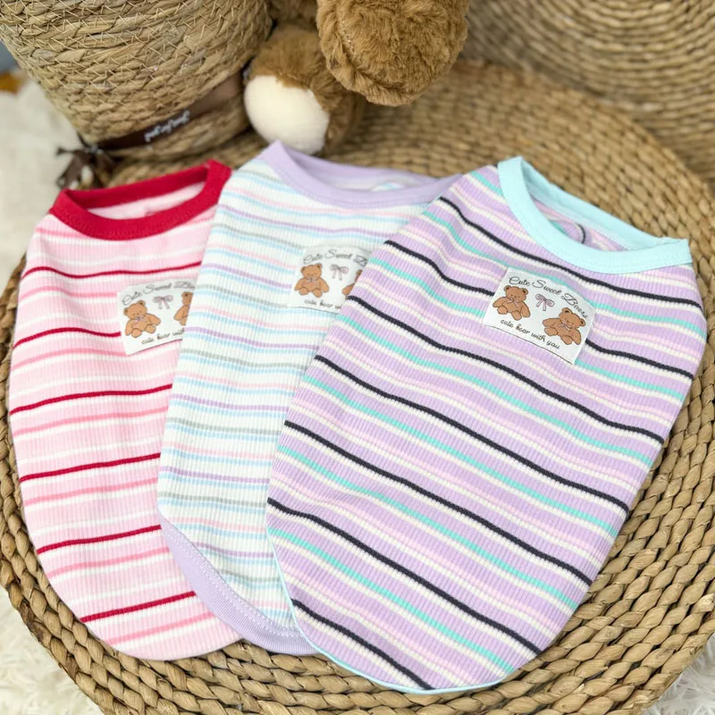 Sudadera con capucha a rayas sin mangas veraniega para perros y gatos
