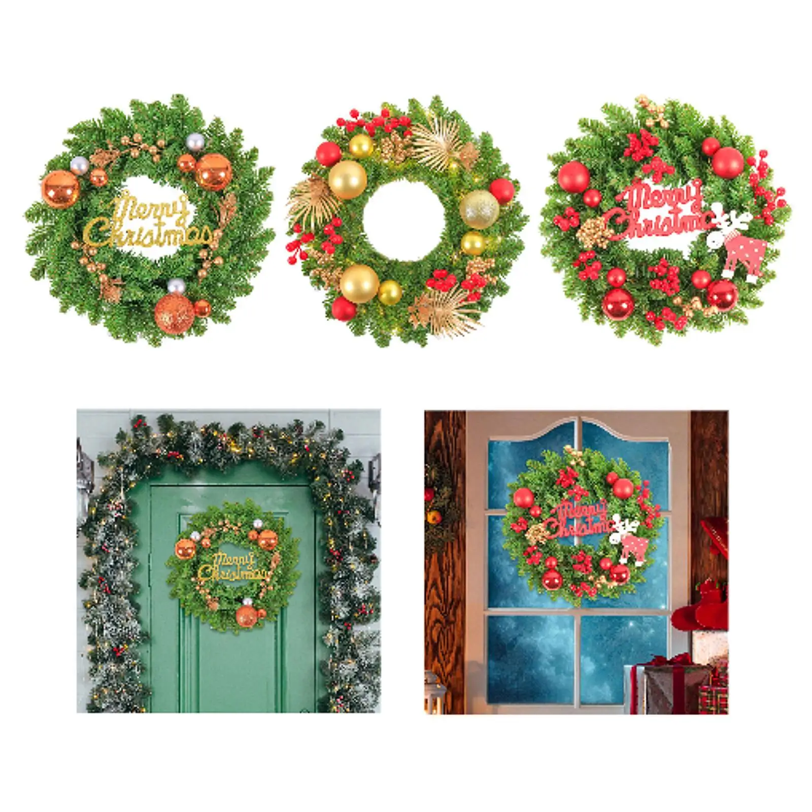 Christmas Door Wreath Greenery Leaves Collection Artificial Garland Hanging