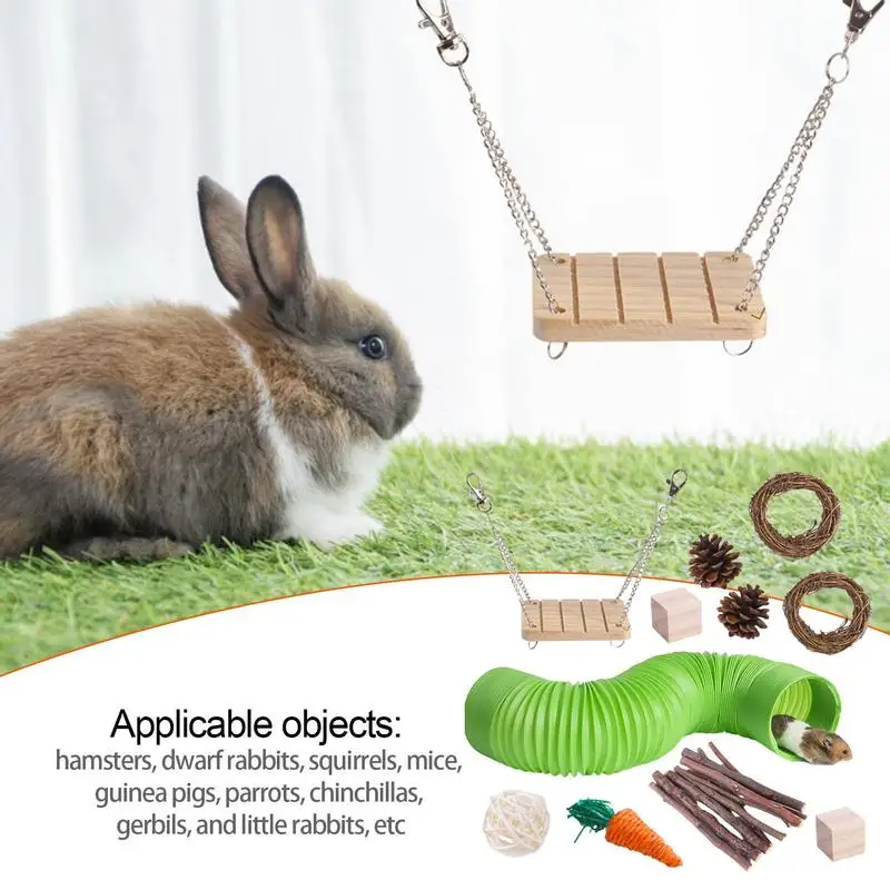 Juguetes para masticar para hámster, conejo de madera Natural de 11 piezas, conejillo de indias, accesorios para jaula - imagen 2