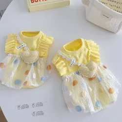 Vestido de lunares amarillo para perros y gatos – Lazo corazón