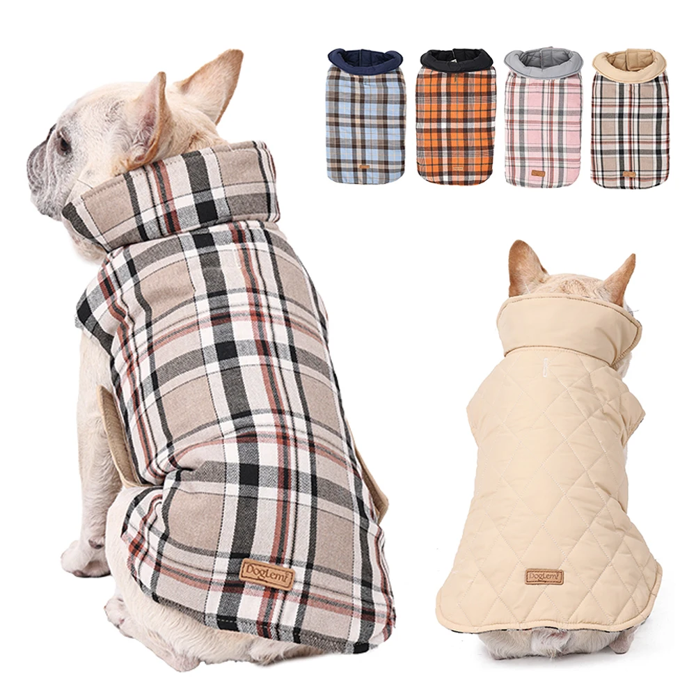 Chaqueta impermeable para perros, ropa Reversible con patrón a cuadros para perros pequeños, medianos y grandes, abrigo suave y cálido para perros con pecho Flexible