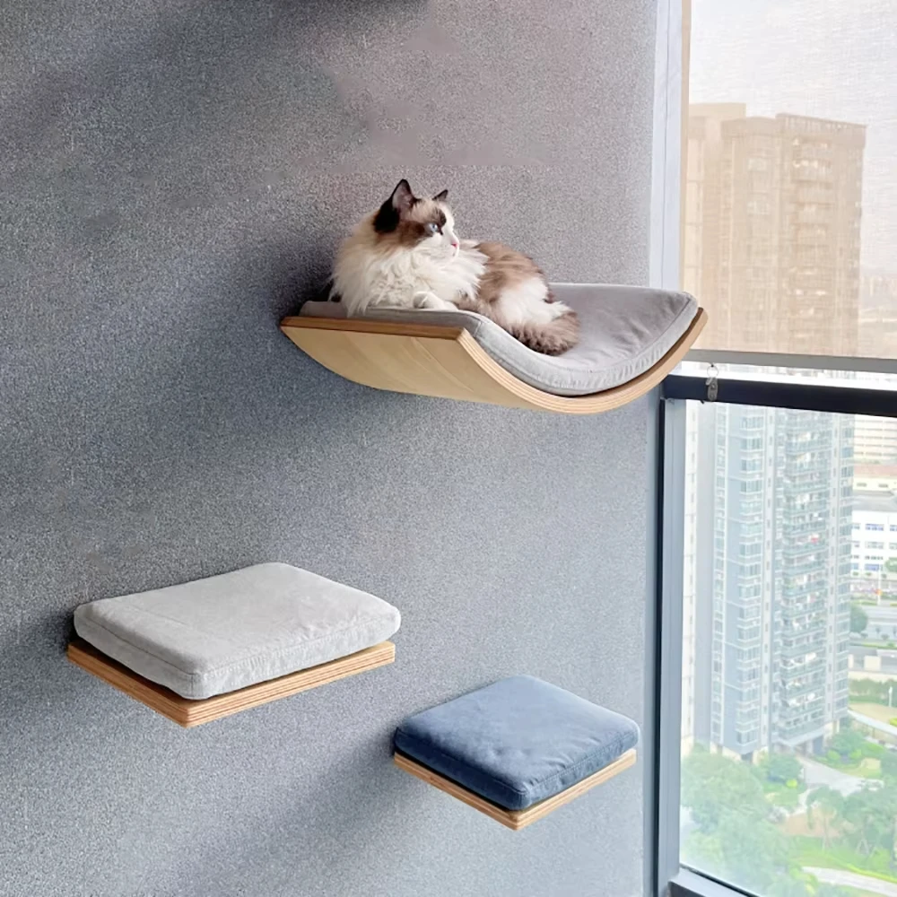 Cama con estante para gatos montada en la pared con cojín suave, perca para gatos, muebles de interior para gatos para gatitos y gatos adultos, escalar, dormir y jugar - imagen 2