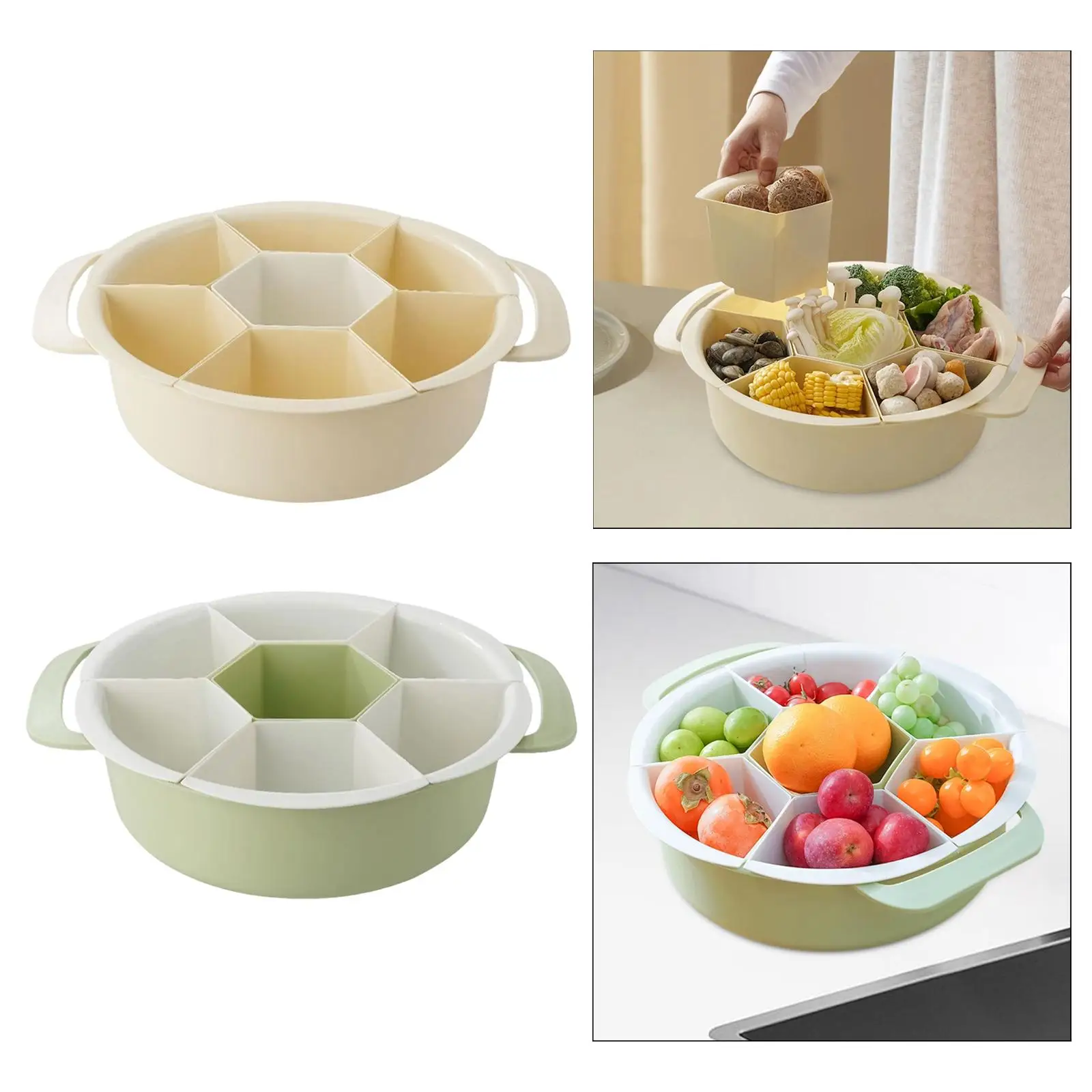 Plato para servir dividido, cesta de lavado, plato para aperitivos, bandeja para verduras, resistente al desgaste, práctico organizador de almacenamiento de alimentos giratorio - imagen 5