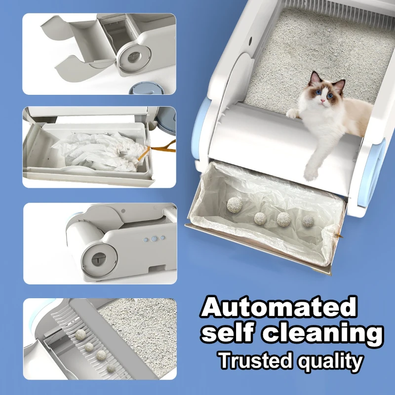 Caja de arena inteligente para gatos, caja de arena automática de seguridad, autolimpiante, bandeja de arena para gatos y gatitos, Base de acero inoxidable, inodoro para gatitos y mascotas - imagen 3