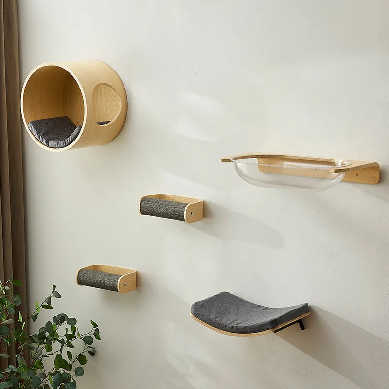Estante para cama de gato de madera maciza, tablero rascador, juguetes, marco de escalada para gatos montado en la pared, productos de muebles para el hogar, accesorios de adornos - imagen 4