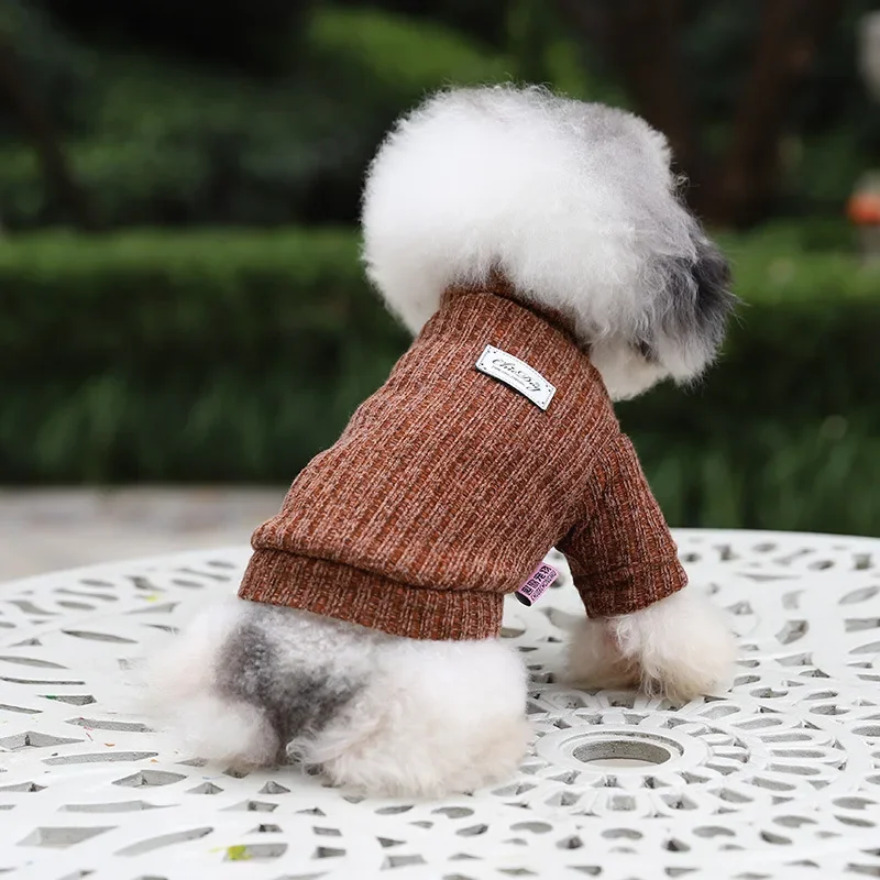 Suéter para perros y mascotas, suéteres básicos de punto gruesos para otoño/invierno, suéter de cuello alto para mascotas, suéter tejido para perros, ropa para cachorros de peluche - imagen 2