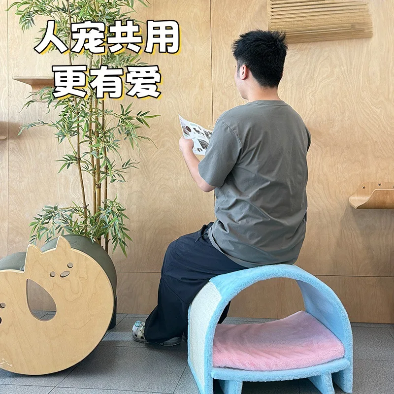 Nido de gato de gamuza suave y cómodo de madera maciza de lujo, tablero Universal para rascar gatos, sofá reclinable con área de molienda de garra, nido para mascotas - imagen 4