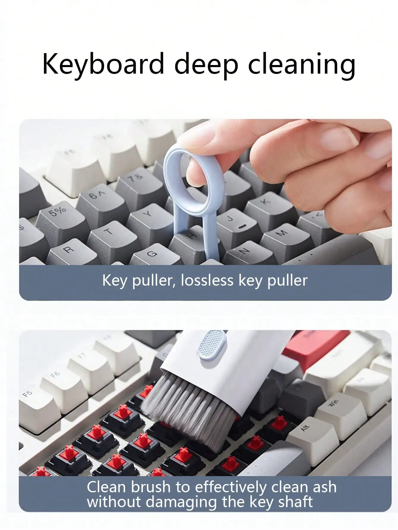 Kit de limpieza de teclado mecánico 7 en 1, herramienta de eliminación de polvo de ordenador con cepillo suave, limpiador de polvo multifuncional para teclados - imagen 5