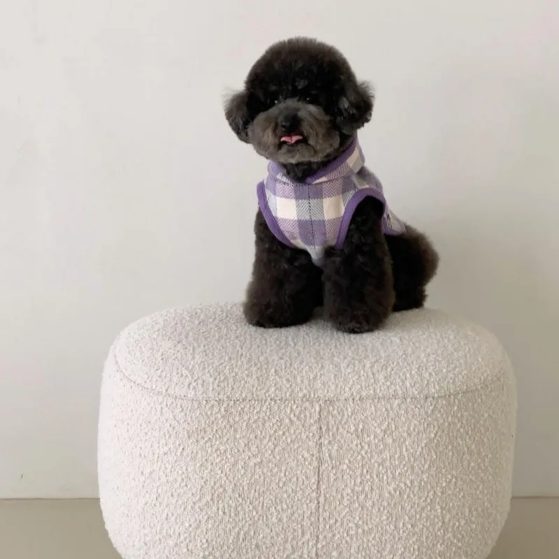 Capa a cuadros con capucha para perro pequeño, chaleco cálido para mascota, cachorro, gato, Teddy Schnauzer, perro pequeño, otoño e invierno - imagen 3