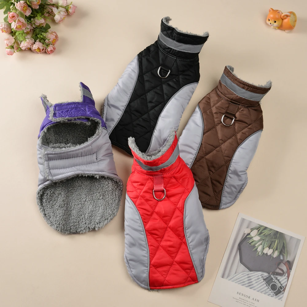 Ropa cálida de invierno para perros, chaqueta a prueba de viento de cuello alto para perros pequeños y grandes, chaleco reflectante impermeable para mascotas, abrigo, monos de Pug - imagen 2