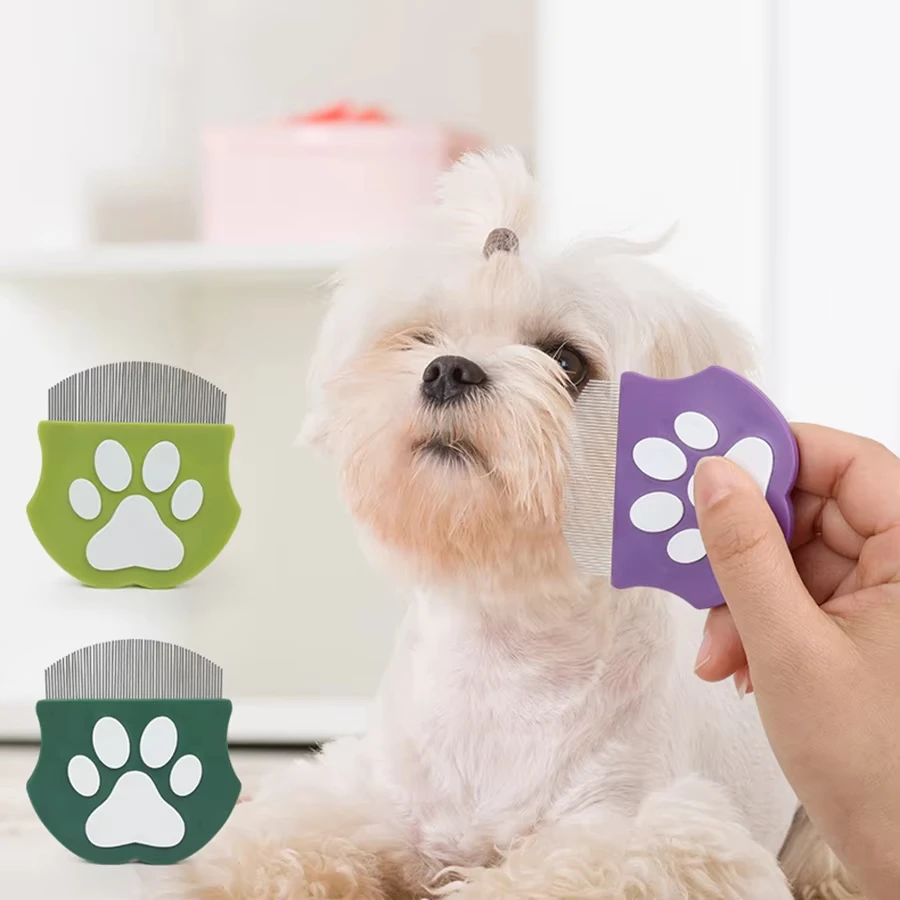 Peine para el cuidado de mascotas: peine para pulgas para gatos y perros, diseño curvo para rostro y cuerpo, mini cepillo desenredante para mascotas