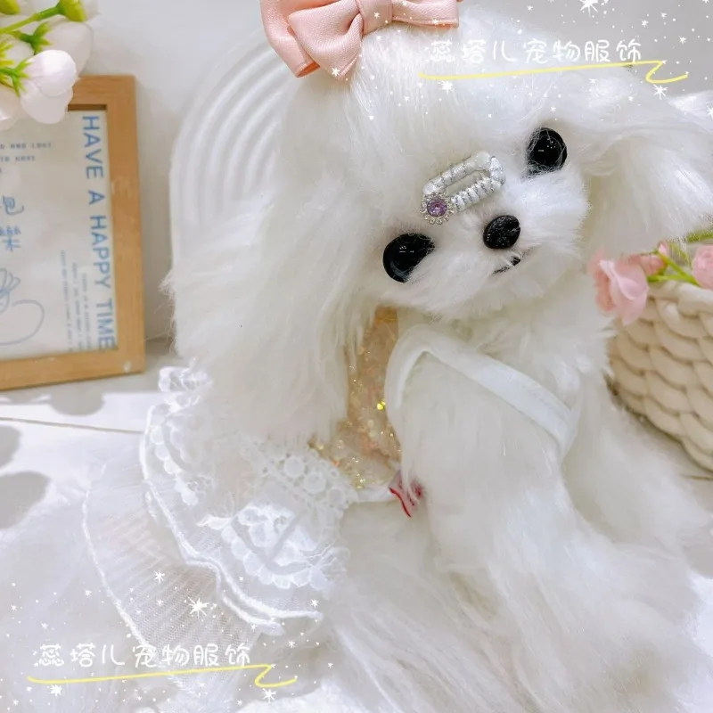 Vestidos de verano para perros, vestido de encaje, ropa de lujo para perros, falda tutú, falda esponjosa de princesa, ropa de algodón para mascotas - imagen 2