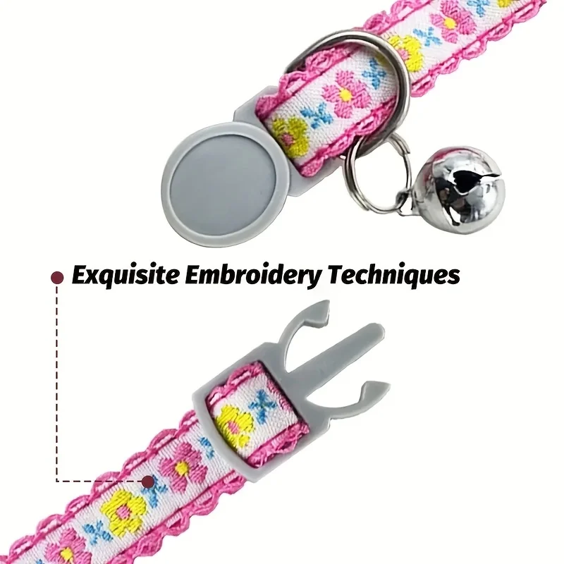 Collar de encaje personalizado para gatos, Collar de seguridad ajustable, etiqueta de nombre grabada, suave con campana, Collar para mascotas para gatos y perros pequeños - imagen 3