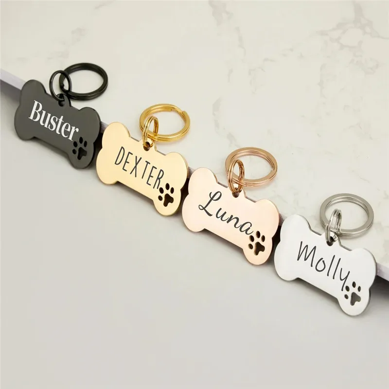 Placa de identificación personalizada para perros y gatos, collar antipérdida de acero inoxidable con grabado gratuito - imagen 2