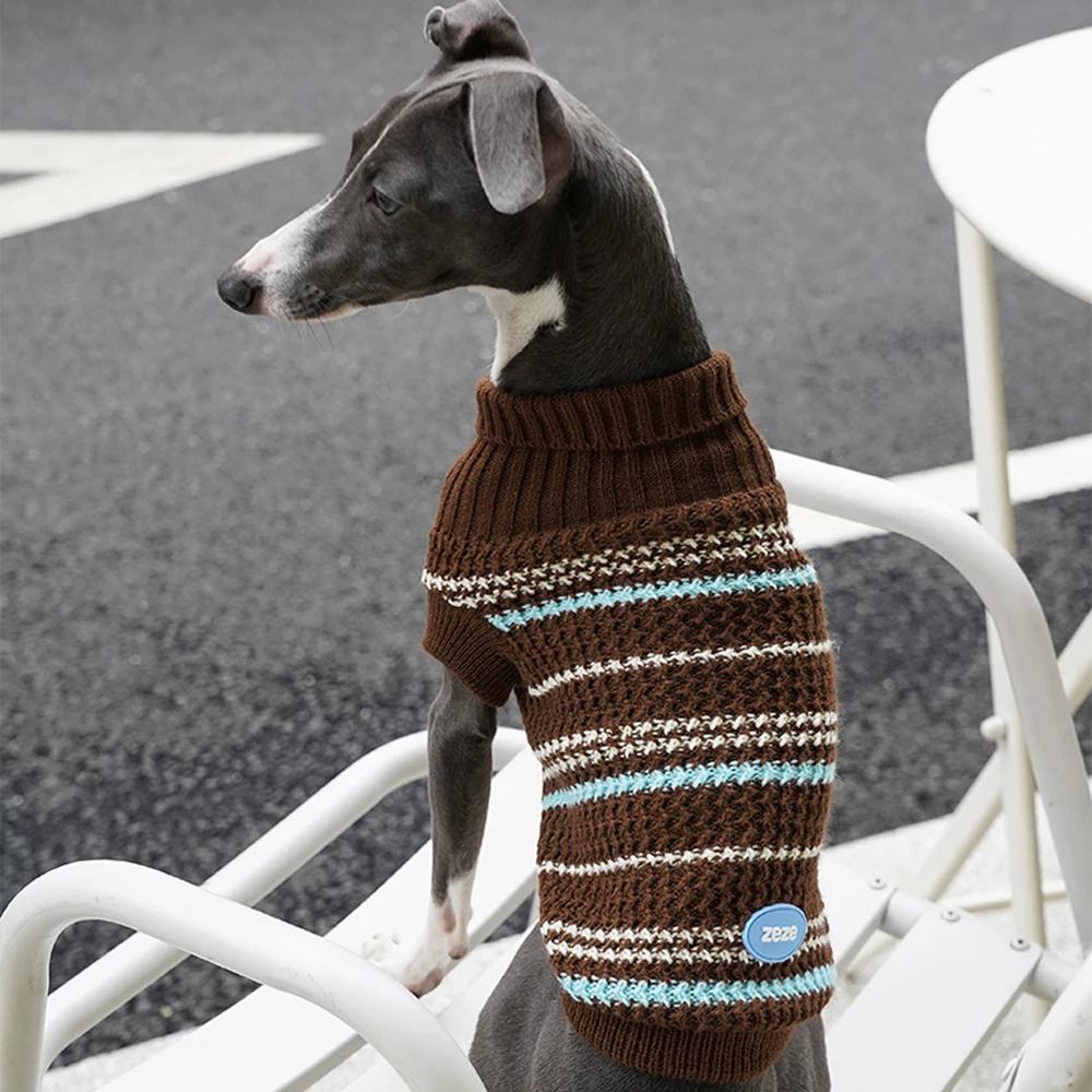 Suéter tejido a mano para galgo italiano en otoño, abrigo a rayas suaves para Whippet pequeño, ropa de descanso cálida y oscura para perros - imagen 5