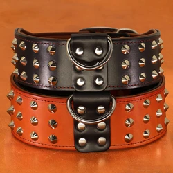 Collar de cuero genuino resistente y ajustable para perros medianos y grandes