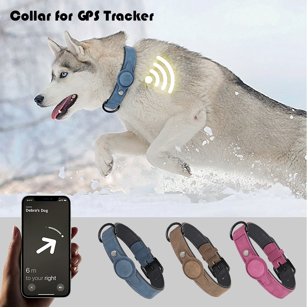 collar soporte rastreador gps perros collar acolchado cuero pu suave perros funda seguimiento gps collares ajustables perros pequeños medianos