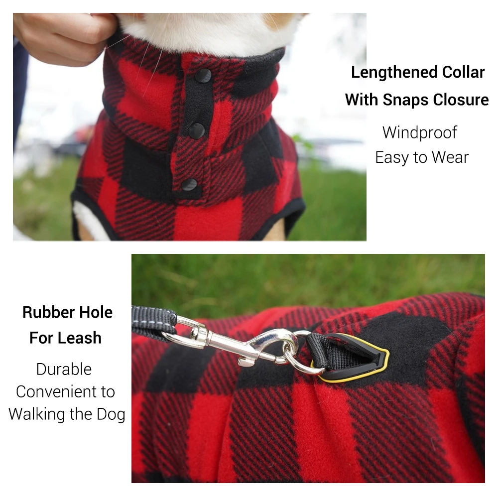 Chaqueta de lana a cuadros para perros pequeños, medianos y grandes, ropa cálida de invierno para perros, abrigo suave y cálido para cachorros, Corgi Flexible para el vientre - imagen 5