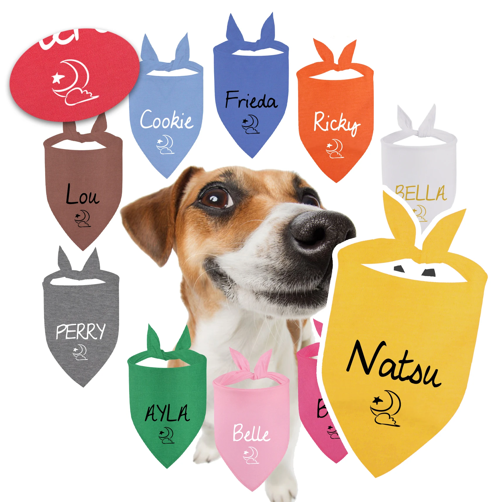 Bandana para perro con nombre personalizado, Collar con patrón de Luna personalizado, babero Triangular para mascotas, bufanda para accesorios para cachorros y gatos