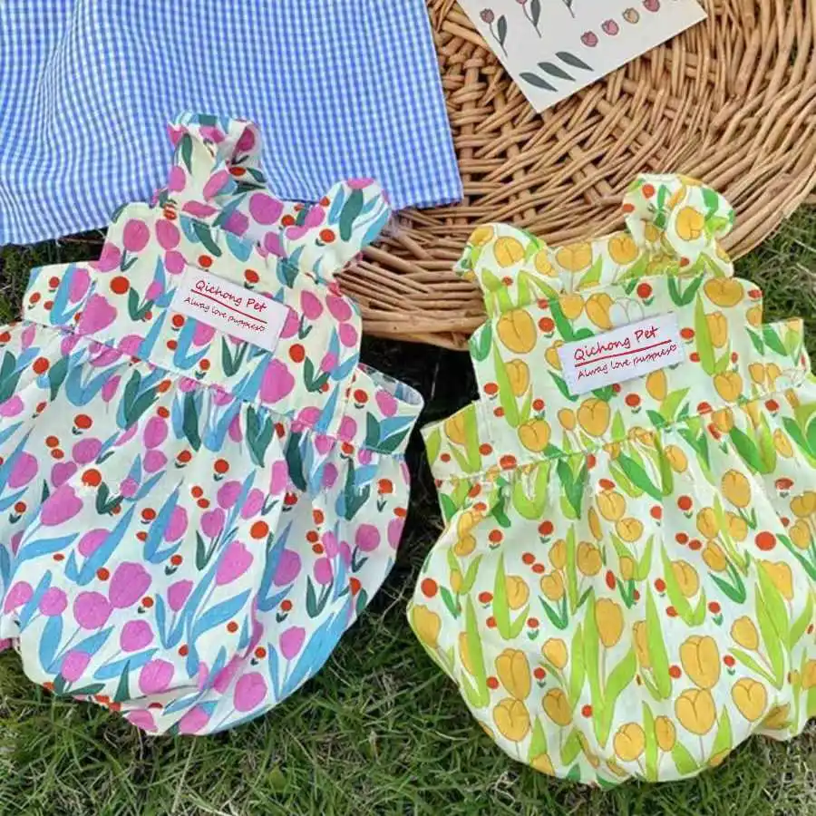 Falda de calabaza para mascotas, chaleco con tirantes de princesa y flores, Teddy Yorkshire Schnauzer, ropa para perros pequeños y gatos, falda fina con brotes para perros