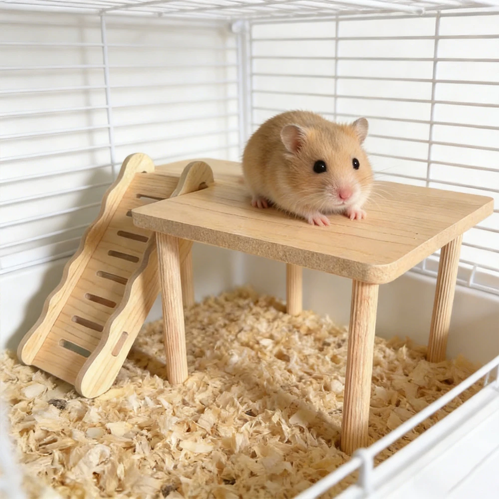 Plataforma de madera con escalera para hámster – Enrichecimiento y juguete molar - imagen 4