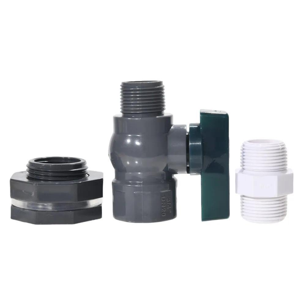 Kit de espiga de barril de lluvia de 3/4 ", desviador de PVC con conector de manguera de mamparo, adaptador de grifo, accesorios a prueba de fugas para tanque de jardín - imagen 4