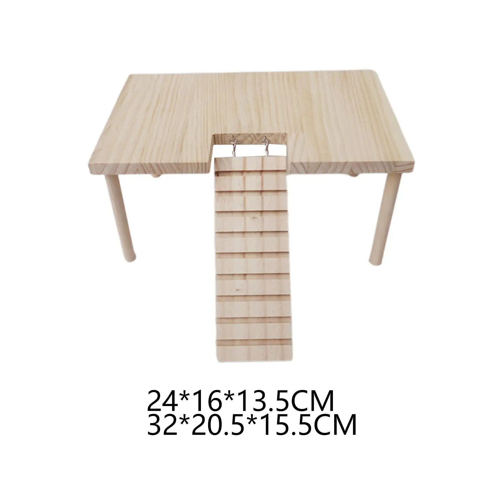 Small Pet Wooden Platform with Ladder Habitat Decor Table with Pillars Wooden Toys for Hamster Gerbil Parrot Squirrel Rat