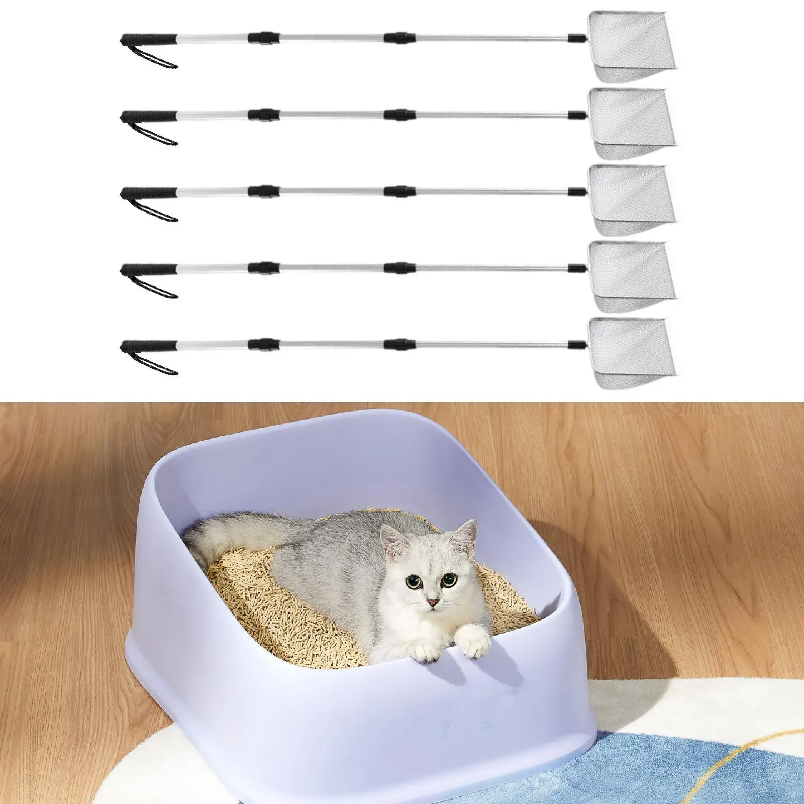 Tamiz antiadherente extensible para arena de gatos, mango cómodo, tamiz para conejos de caca, gatitos, conejito, cachorro, suministros para mascotas - imagen 4