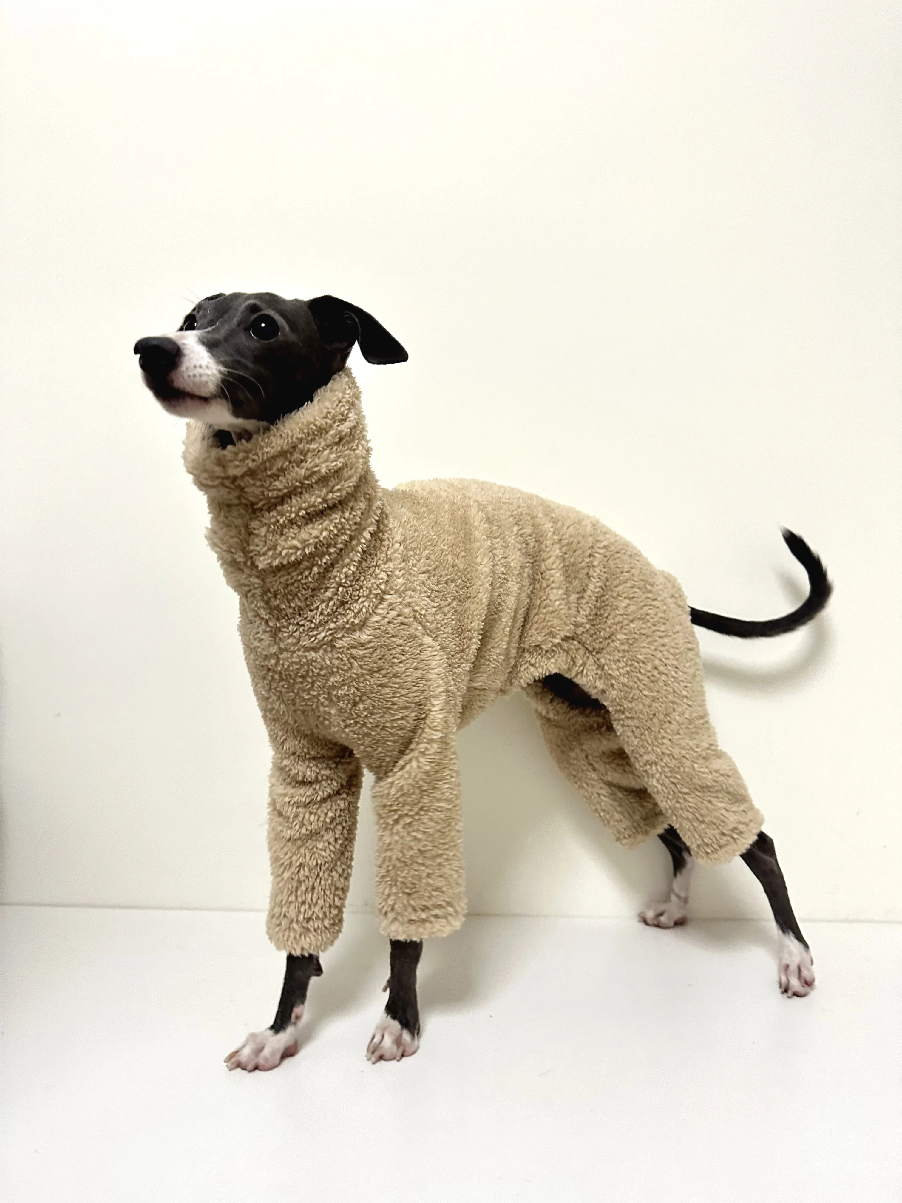 Ropa de invierno para perros galgo italiano de cuatro patas, mono marrón de cuello alto Whippet de doble cara para perros grandes y medios pequeños - imagen 3