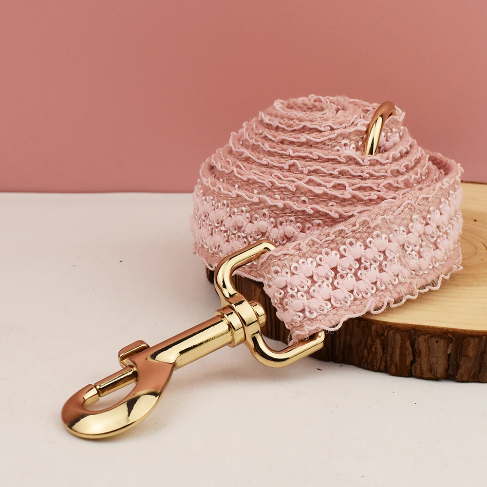 Collar de encaje rosa para perro, placa de identificación grabada personalizada, arnés para Collar de boda para mascotas, accesorios para perros, lujo Lace03 - imagen 5