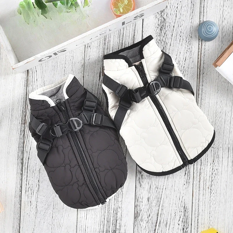 Abrigo trasero en el pecho con cabeza de oso de peluche de tracción para mascotas, abrigo de algodón cálido y a prueba de viento para perros pequeños y medianos para otoño e invierno