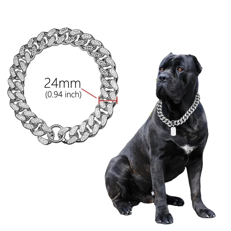 Collar de plástico con diamantes de imitación para perro, cadena dorada de lujo para adornos de Bulldog Francés, Collar para perros pequeños y grandes, accesorios para mascotas y gatos - imagen 4