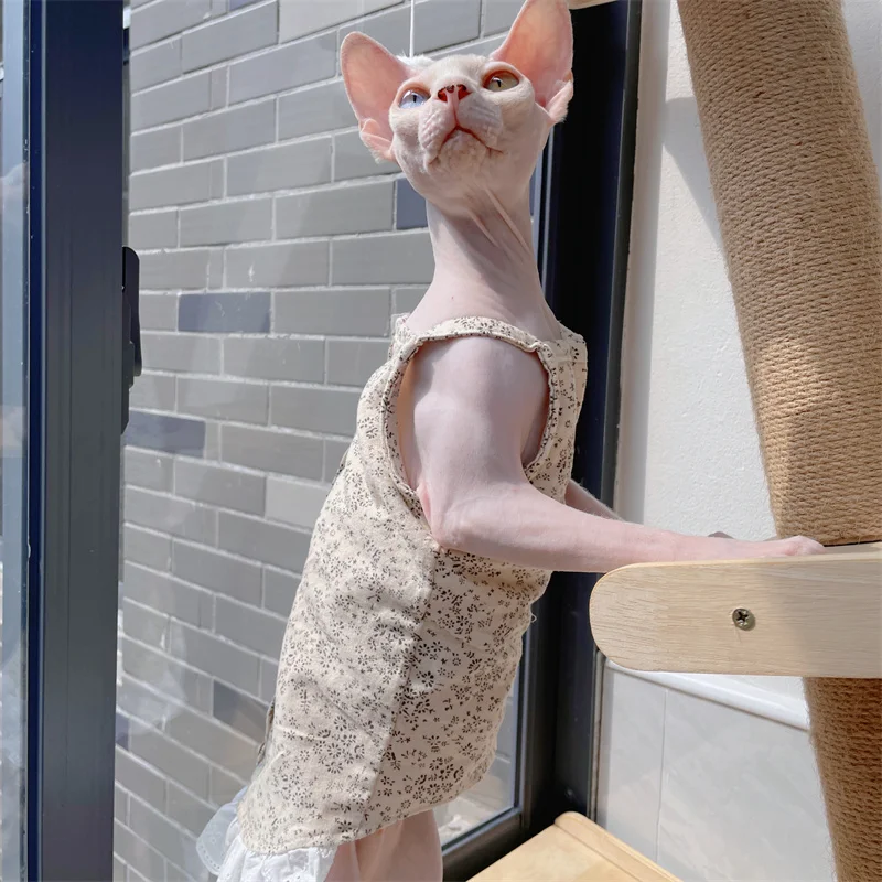 Sphynx Cat Clothes Vestido floral de encaje de algodón para gatitos Chaleco dulce de primavera para mujer Camiseta de cárdigan vintage de gato para Devon Rex - imagen 3
