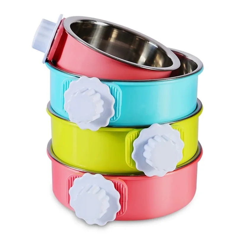 Cuenco colgante para mascotas, cuenco colgante de acero inoxidable para comida de perros, jaula colgante fija, cuenco para mascotas, lavabo de comida para gatos antivuelco