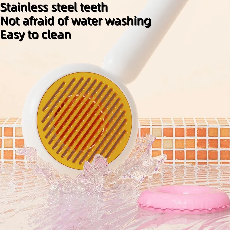 Peine para gatos, cepillo de belleza para eliminación de piel, cepillo autolimpiante de pelo largo, accesorios para perros y gatos, herramienta de aseo para quitar piel flotante