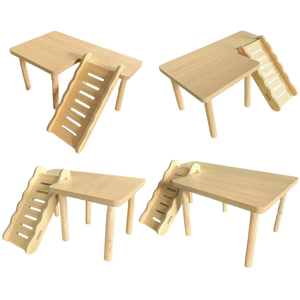 Plataforma de madera con escalera para hámster – Enrichecimiento y juguete molar