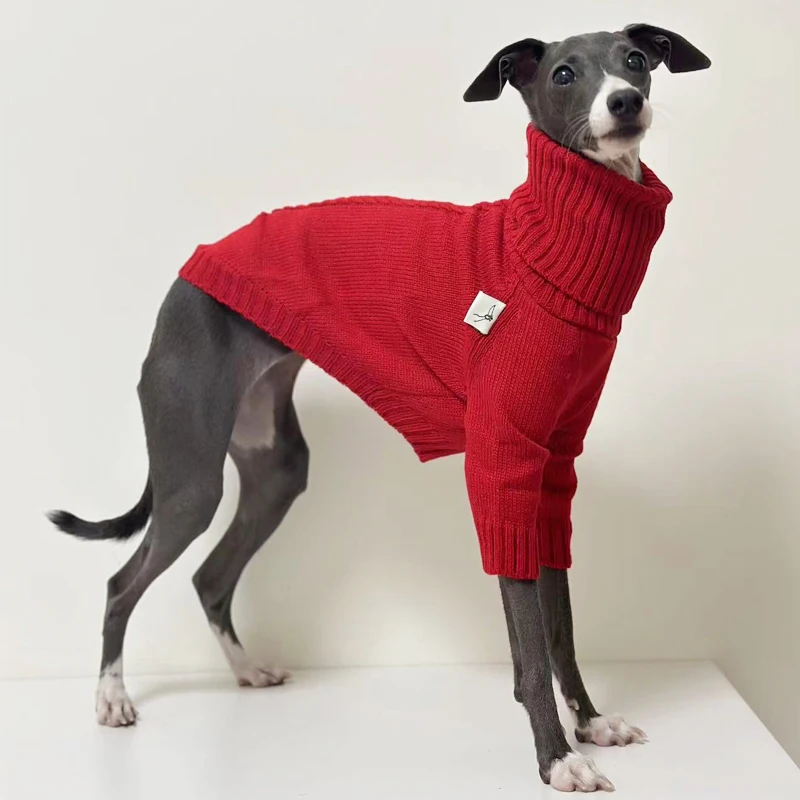 Suéter rojo de Navidad para mascotas, ropa cálida con cuello de tortuga, galgo, Whippet, ropa para mascotas de Año Nuevo - imagen 2