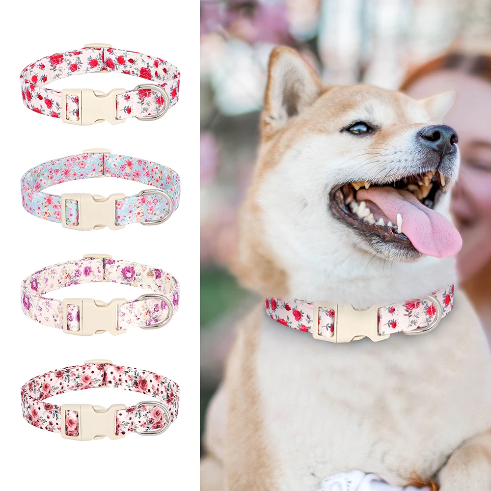 Collar de nailon a la moda para perros, collares para perros con flores de primavera, bonito Collar para cachorros y gatos, Collar para perros pequeños, medianos y grandes, S M L, rosa