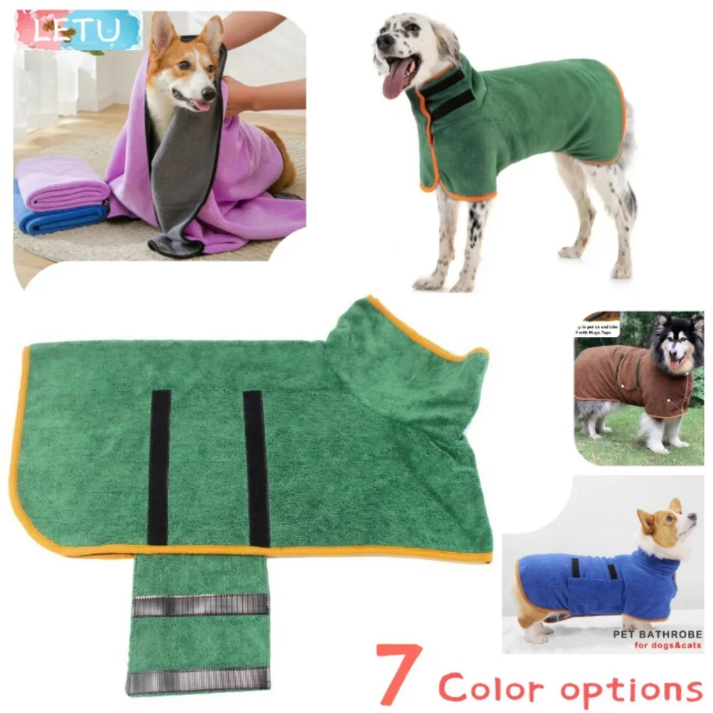 Albornoz para perro, toalla para mascotas, toalla súper absorbente para mascotas, bolsas de baño ajustables suaves de secado rápido, bata para abrigo de secado para perros pequeños, medianos y grandes - imagen 2
