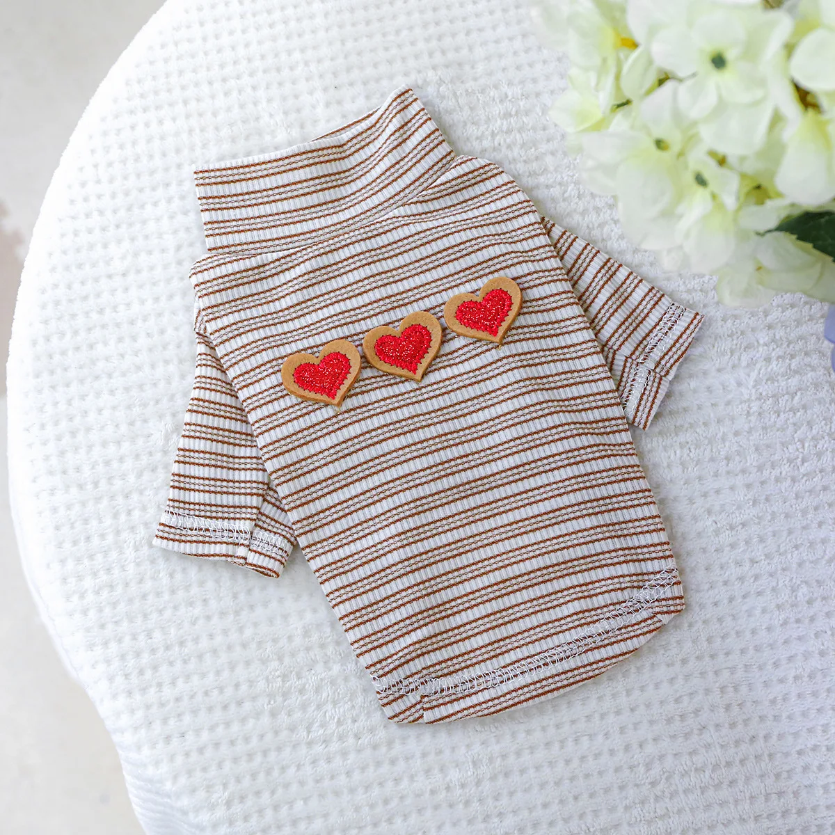 Suéter con Base de amor a rayas para mascotas, suéter bordado con amor para mascotas, ropa para perros y gatos, Sudadera con capucha, ropa para perros pequeños y cachorros - imagen 5