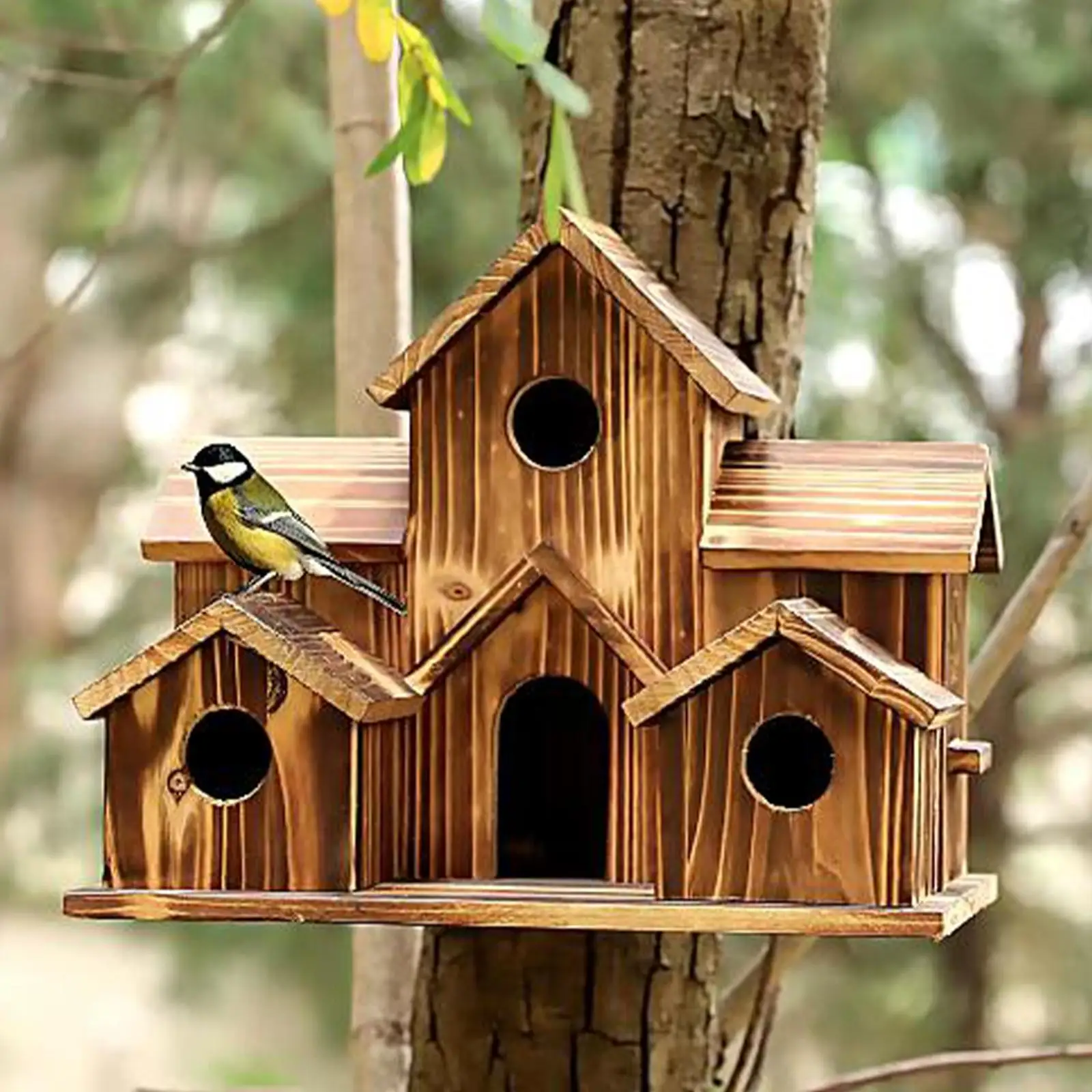 Wooden Bird House Hanging Hut Wrens Lovebird Patio Roosting Hummingbird Nest