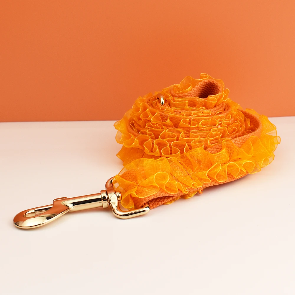 Collar de perro de encaje naranja grabado personalizado - Accesorios de lujo para perros PetHarness personalizados con placa de identificación para encaje de boda 04 - imagen 5