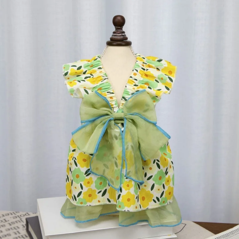 Falda de encaje verano para perro, gato y caniche con estampado floral - imagen 3