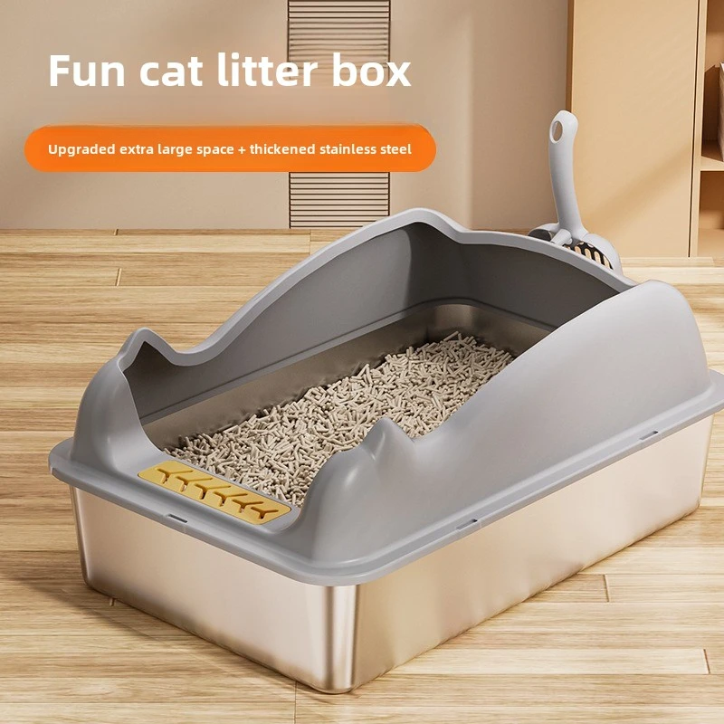 Caja de arena de acero inoxidable, barandilla elevada Extra grande, inodoro antisalpicaduras para gatos, suministros de productos para mascotas, sartenes para gatos, fácil de limpiar - imagen 3